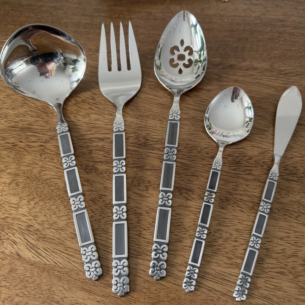 Oneida Community Madrid Black Serving Utensils Butter Knife Tea Spoon Ladle Fork